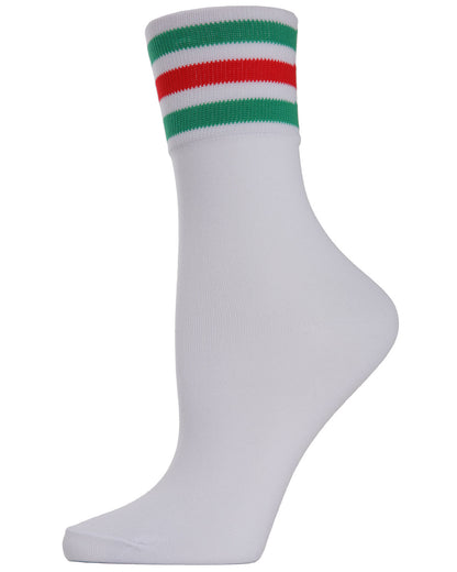 Women's Sheer Multicolor Striped Cuff Crew Sock : Color: White