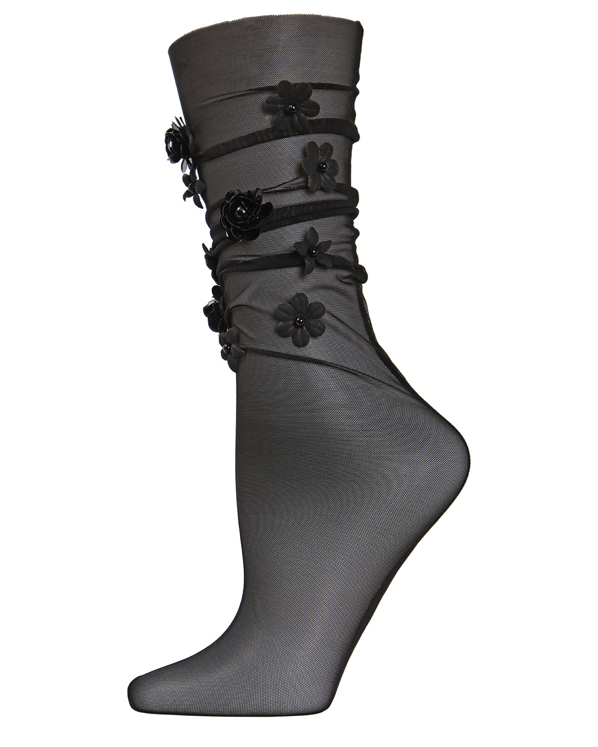 Women's Posy Floral Chiffon Slouch Crew Socks : Color: Black