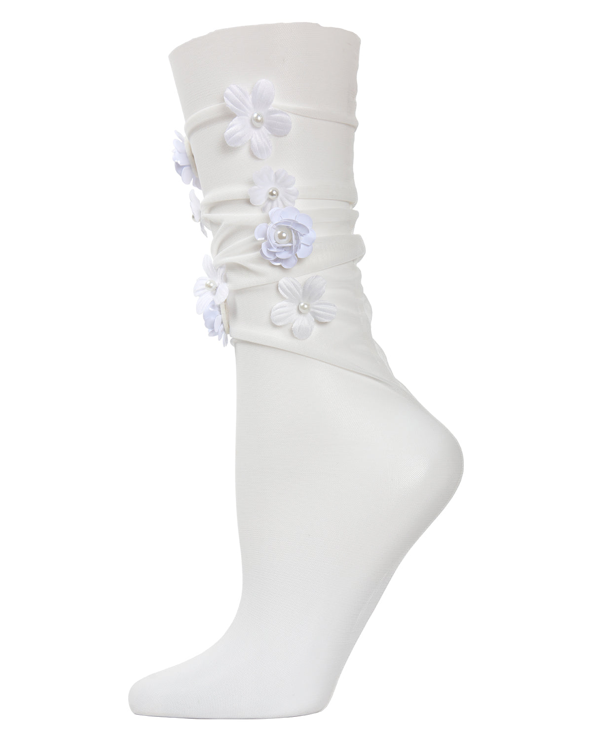 Women's Posy Floral Chiffon Slouch Crew Socks : Color: White