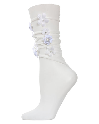 Women's Posy Floral Chiffon Slouch Crew Socks : Color: White