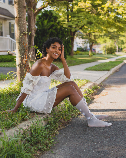 Women's Posy Floral Chiffon Slouch Crew Socks : Color: White