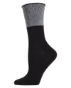 Women's Totally Awesome Metallic Cuff Cotton Blend Crew Sock : Color: Black