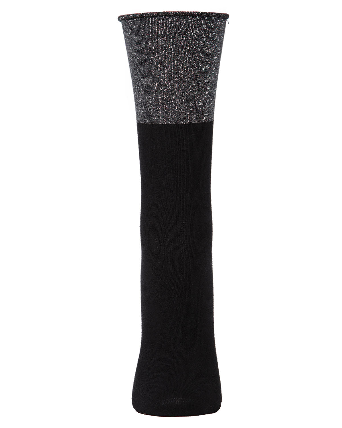 Women's Totally Awesome Metallic Cuff Cotton Blend Crew Sock : Color: Black