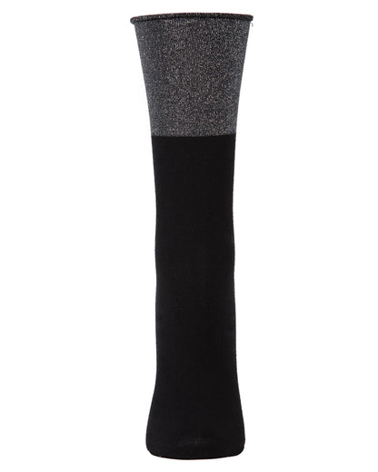 Women's Totally Awesome Metallic Cuff Cotton Blend Crew Sock : Color: Black