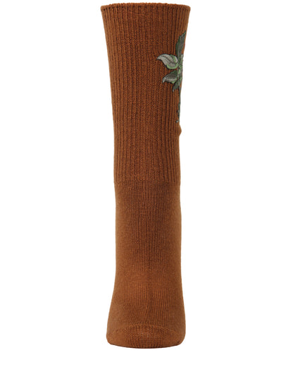 Women's Embroidered Berry Leaf Vintage Style Crew Socks : Color: Teal