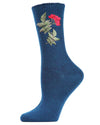 Women's Embroidered Berry Leaf Vintage Style Crew Socks : Color: Teal