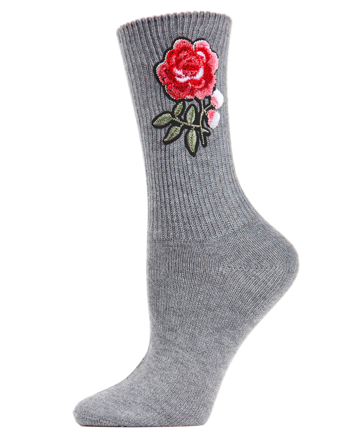 Women's Embroidered Rose Path Vintage Style Crew Socks : Color: Gray Heather