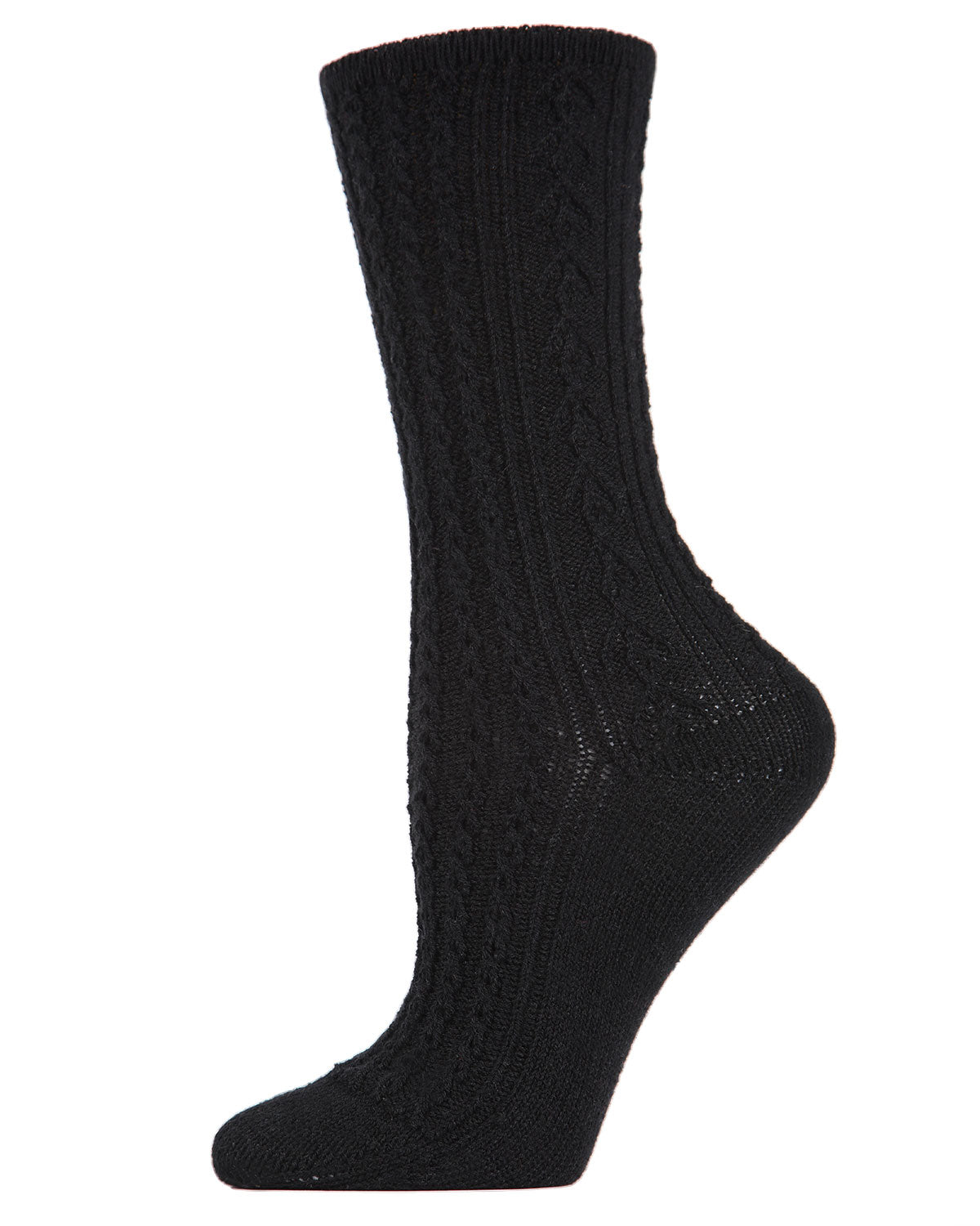 Women's Classic Cable Knit Vintage Style Crew Socks : Color: Black