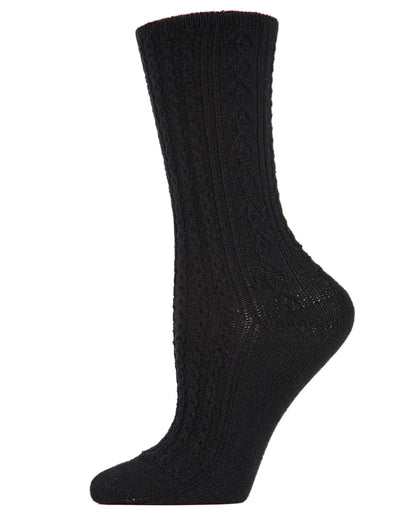 Women's Classic Cable Knit Vintage Style Crew Socks : Color: Black