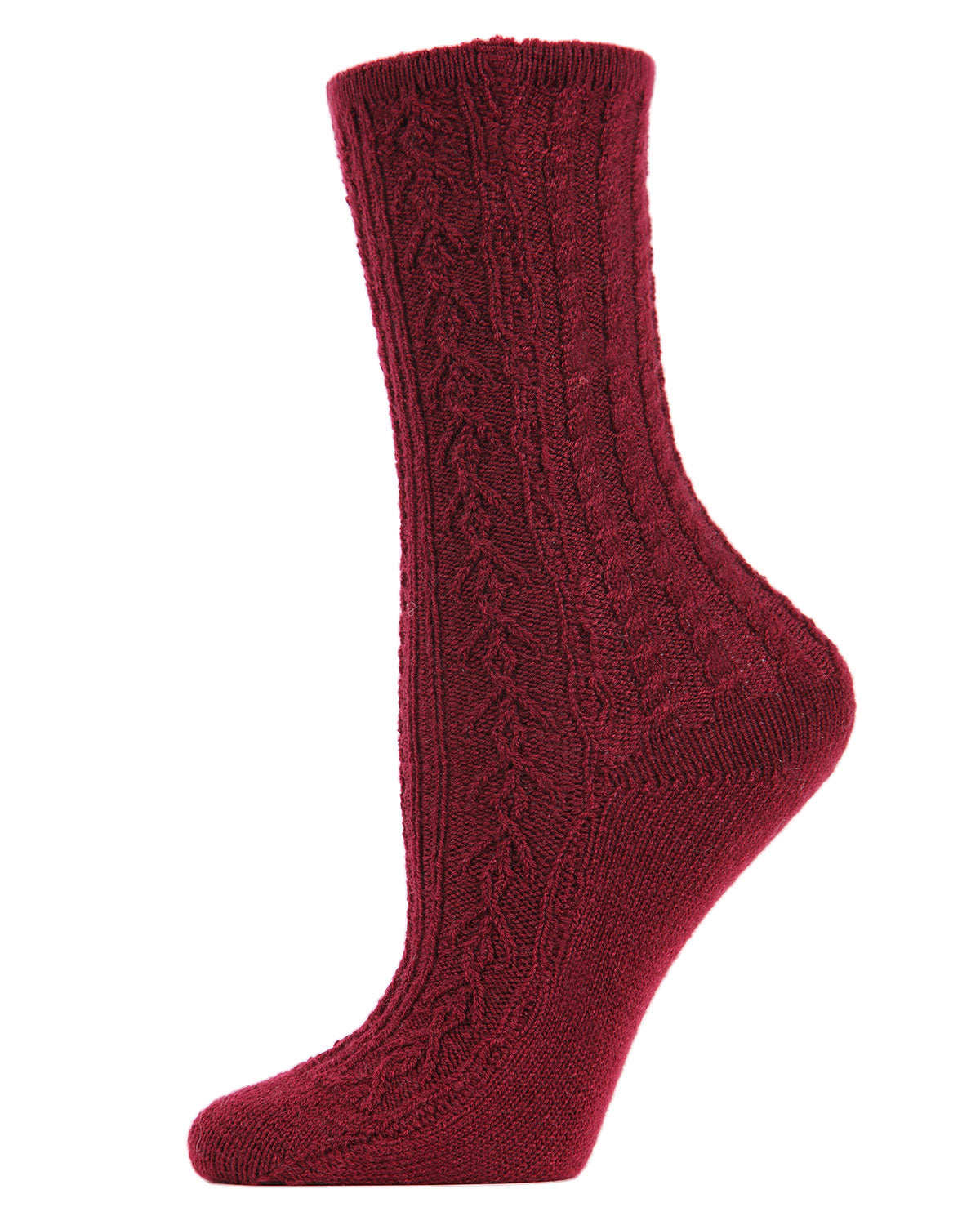 Women's Classic Cable Knit Vintage Style Crew Socks : Color: Burgundy
