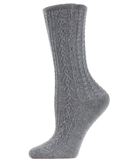 Women's Classic Cable Knit Vintage Style Crew Socks : Color: Gray Heather