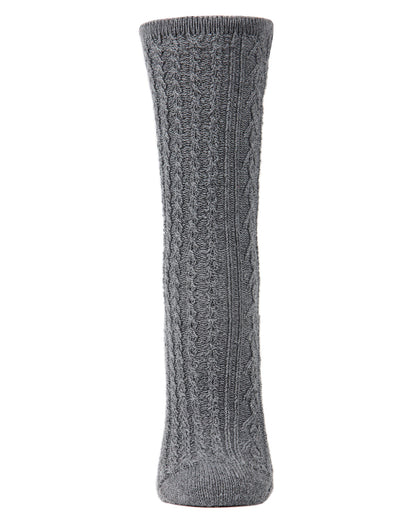 Women's Classic Cable Knit Vintage Style Crew Socks : Color: Gray Heather