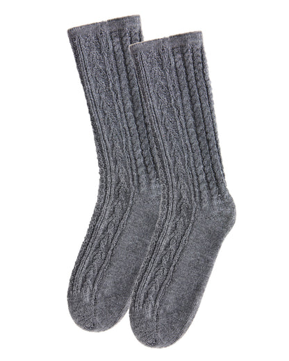 Women's Classic Cable Knit Vintage Style Crew Socks : Color: Gray Heather
