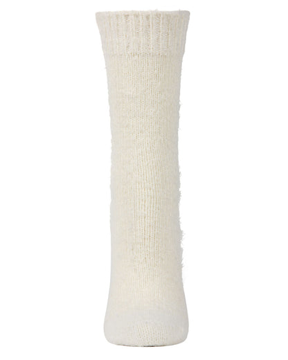Women's Solid Plush Fuzzy Warm Crew Sock : Color: Ivory