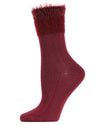 Women's Parfait Striped Fuzzy Cuff Crew Socks : Color: Burgundy
