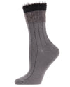 Women's Parfait Striped Fuzzy Cuff Crew Socks : Color: Gray Heather
