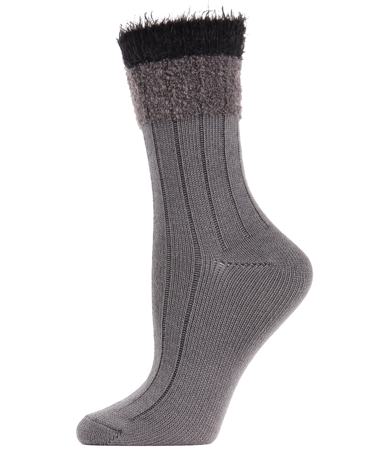 Women's Parfait Striped Fuzzy Cuff Crew Socks : Color: Gray Heather