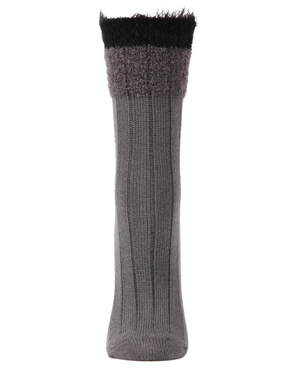Women's Parfait Striped Fuzzy Cuff Crew Socks : Color: Burgundy