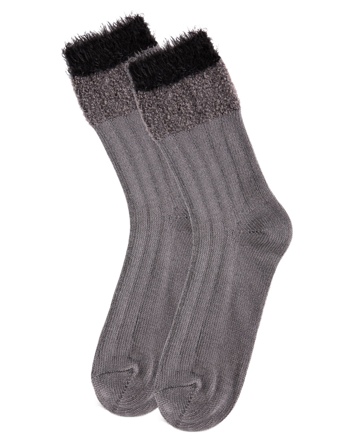 Women's Parfait Striped Fuzzy Cuff Crew Socks : Color: Burgundy