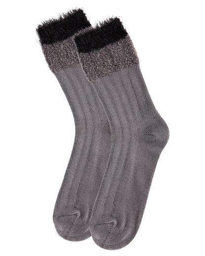Women's Parfait Striped Fuzzy Cuff Crew Socks : Color: Burgundy