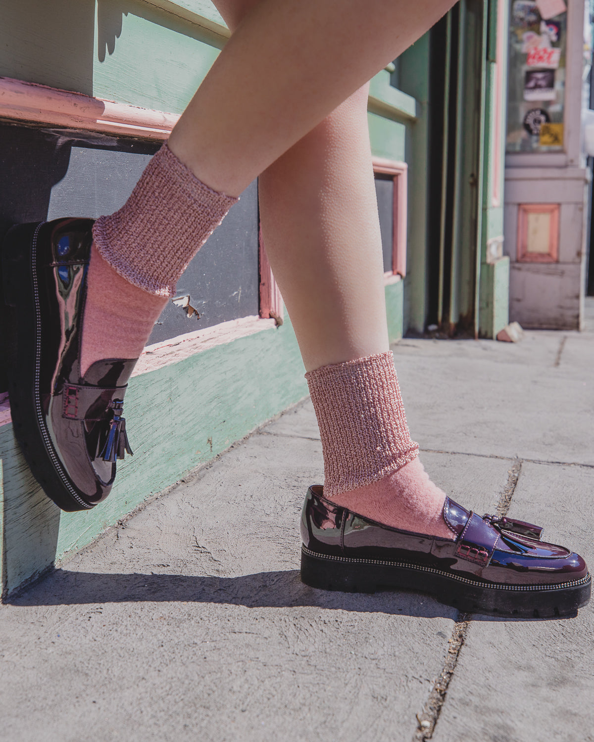Women's Mod Net Lamb Two-Tone Crew Socks : Color: Black