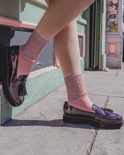Women's Mod Net Lamb Two-Tone Crew Socks : Color: Black