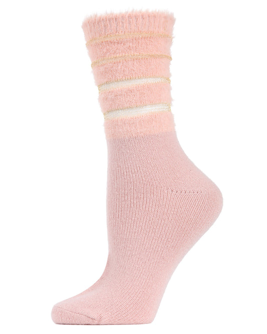 Women's Luxe Shimmer Sheer Stripe Plush Fuzzy Crew Socks : Color: Pink