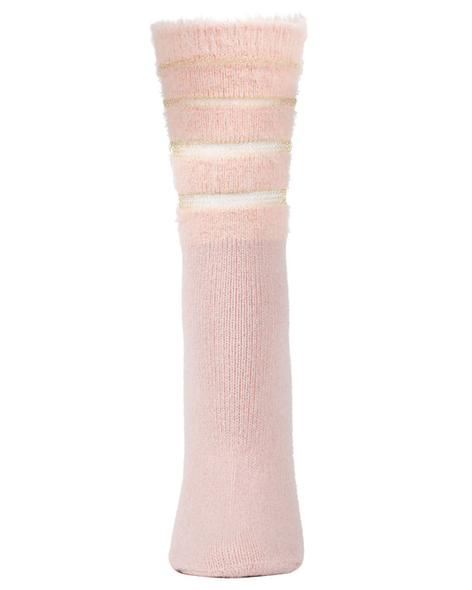 Women's Luxe Shimmer Sheer Stripe Plush Fuzzy Crew Socks : Color: Gray