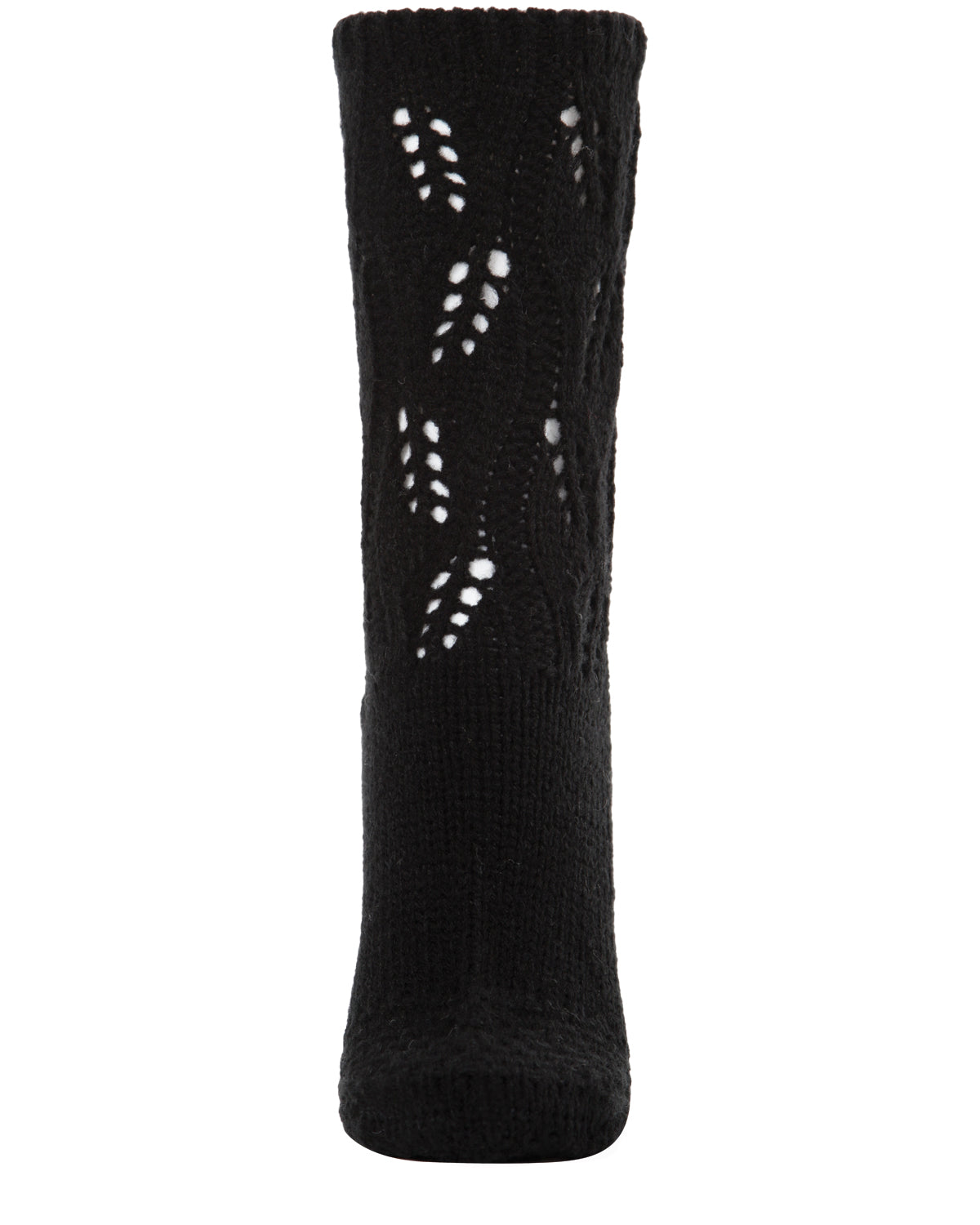 Women's Pointelle Sweater Knit Cozy Soft Crew Socks : Color: Black