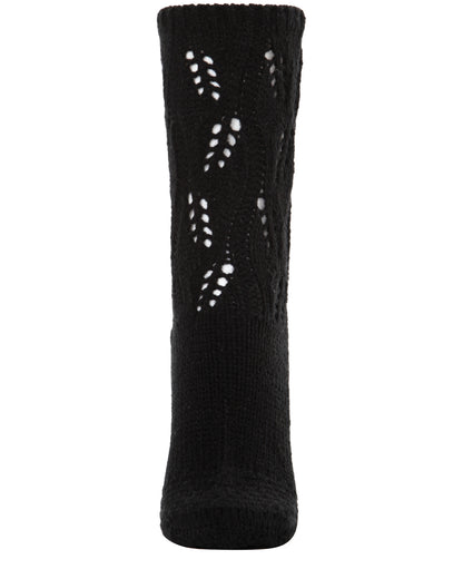 Women's Pointelle Sweater Knit Cozy Soft Crew Socks : Color: Black