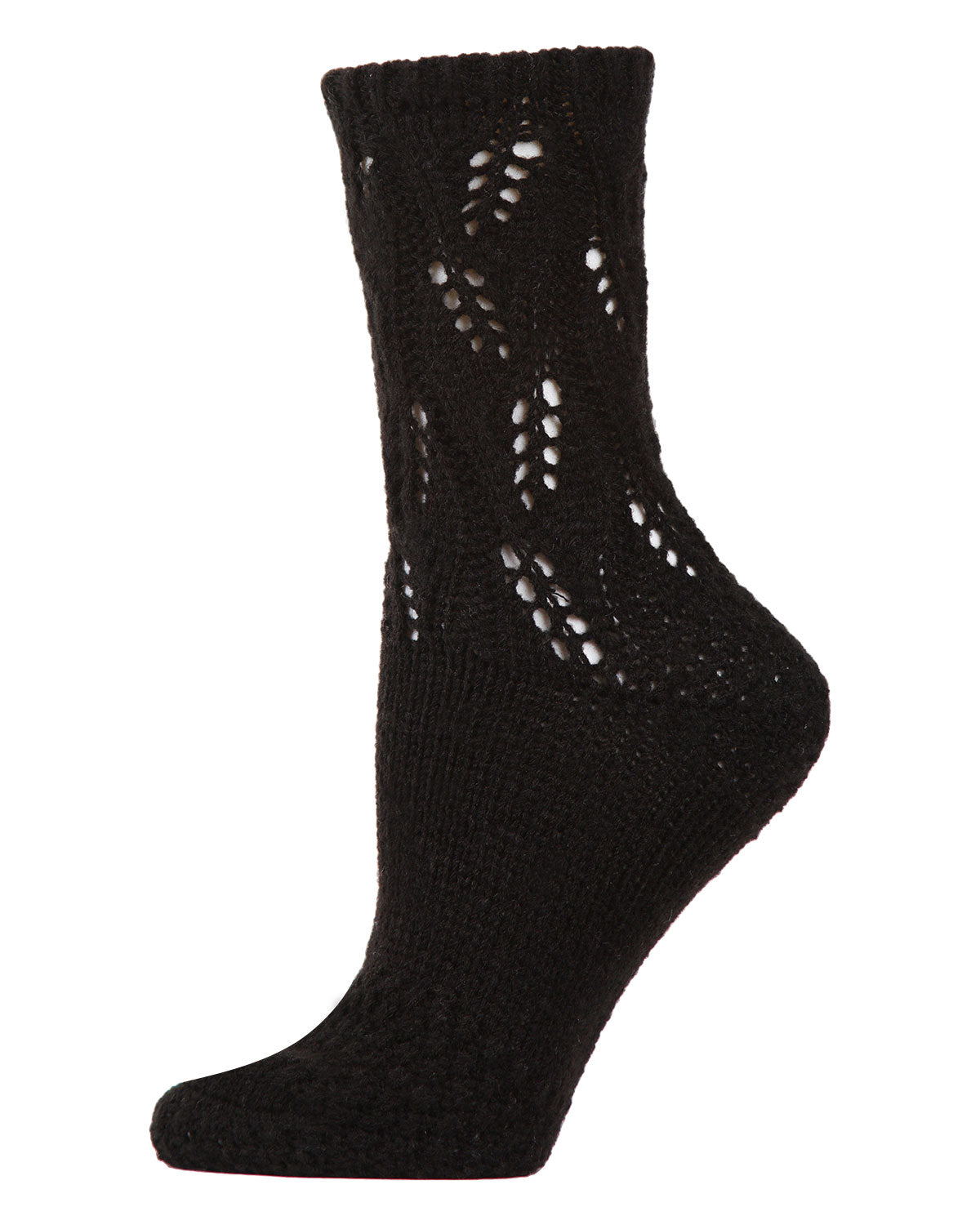 Women's Pointelle Sweater Knit Cozy Soft Crew Socks : Color: Black