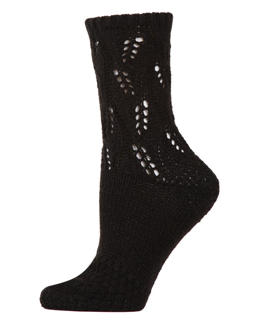 Women's Pointelle Sweater Knit Cozy Soft Crew Socks : Color: Black