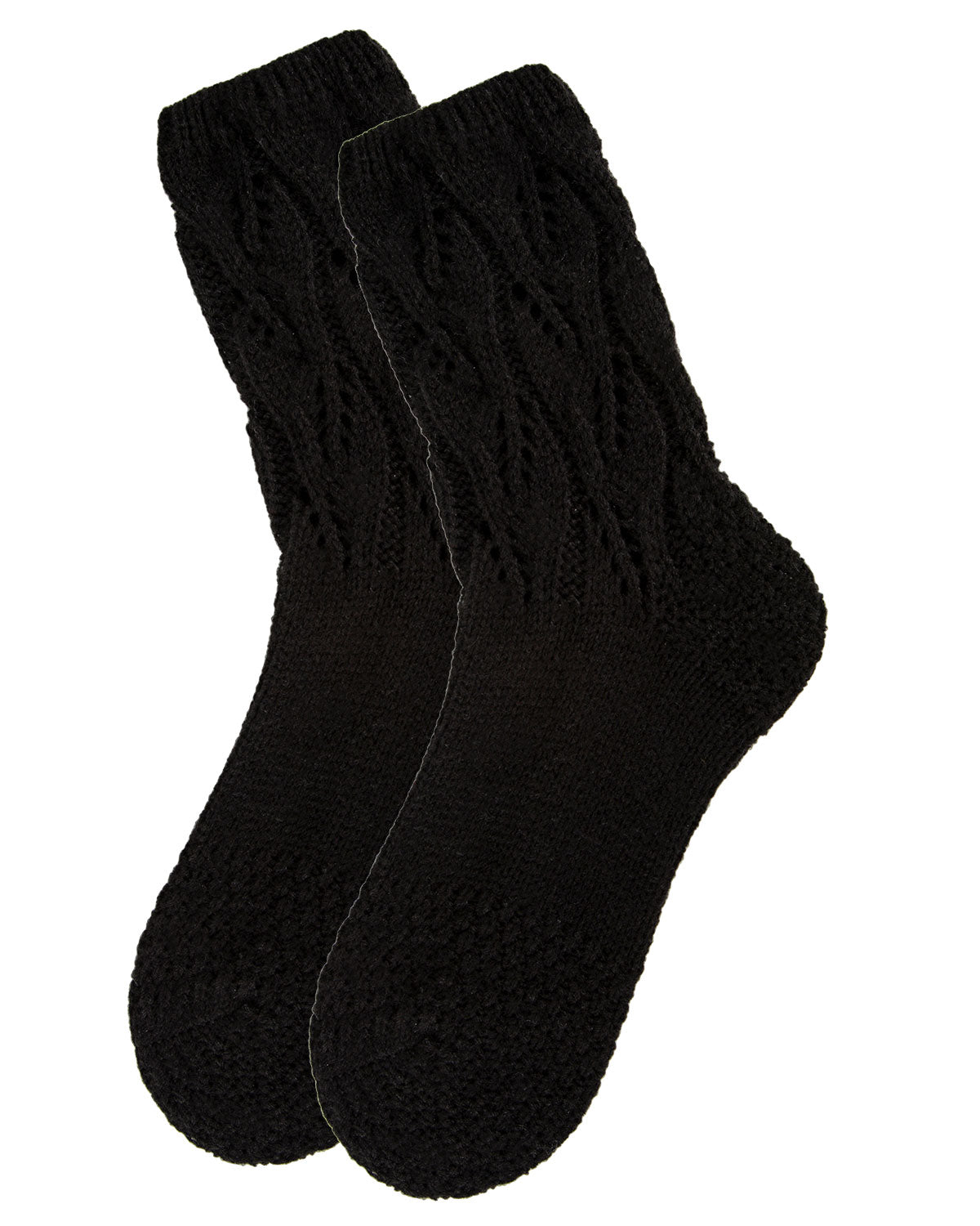 Women's Pointelle Sweater Knit Cozy Soft Crew Socks : Color: Black