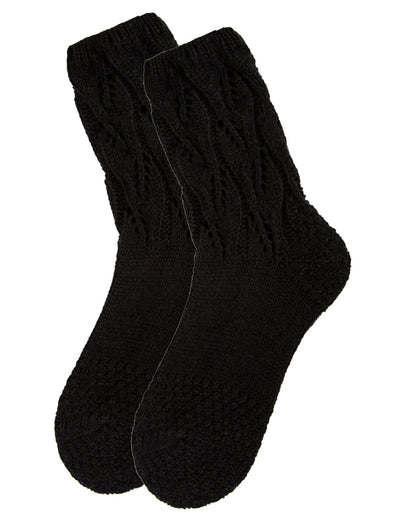 Women's Pointelle Sweater Knit Cozy Soft Crew Socks : Color: Black