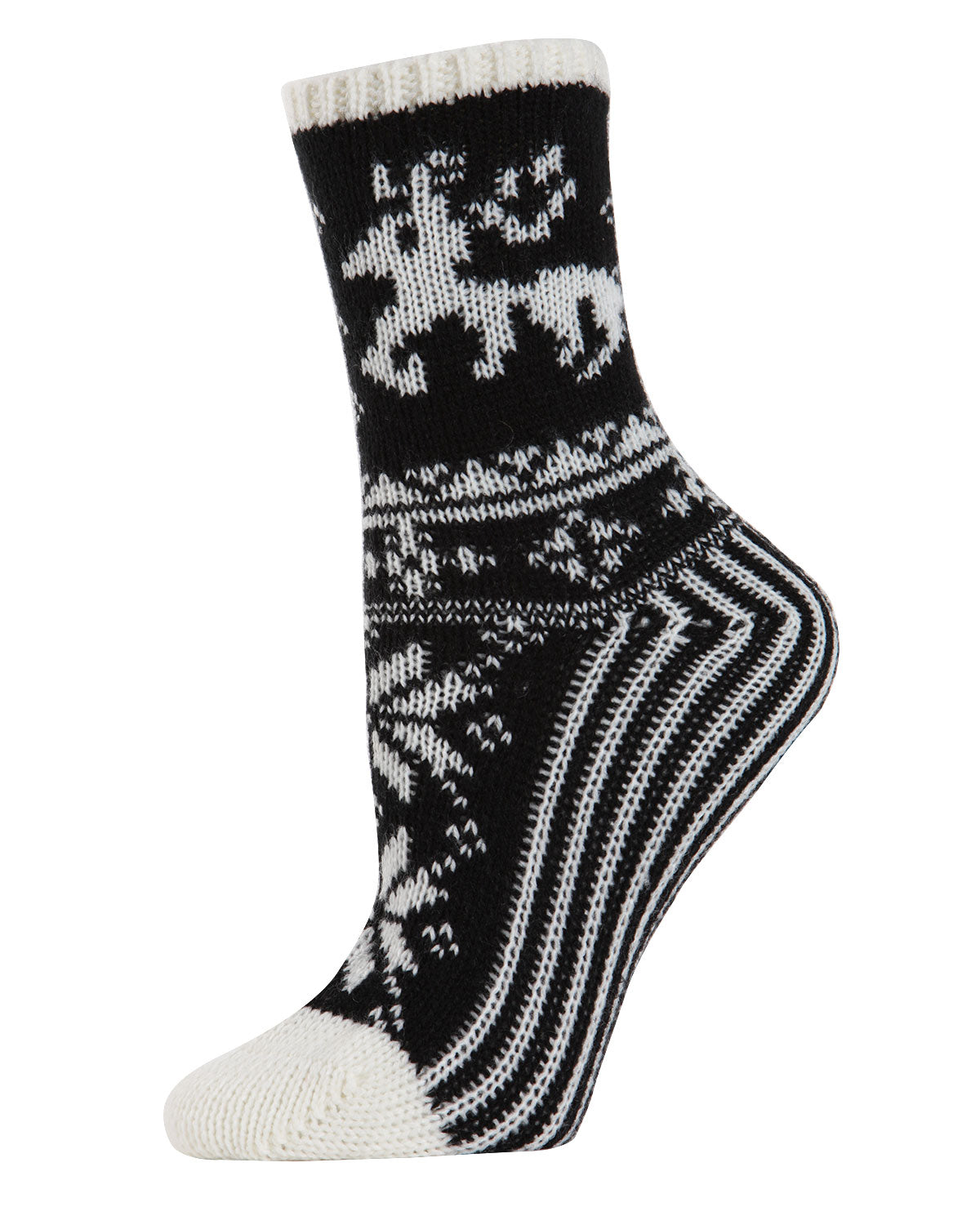 Women's Embroidered Reindeer Sweater Knit Crew Socks : Color: Ivory