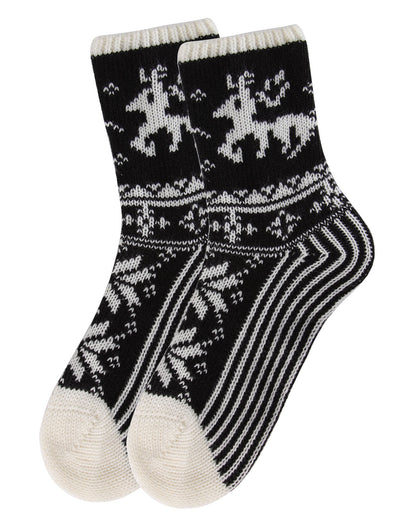 Women's Embroidered Reindeer Sweater Knit Crew Socks : Color: Blush Pink