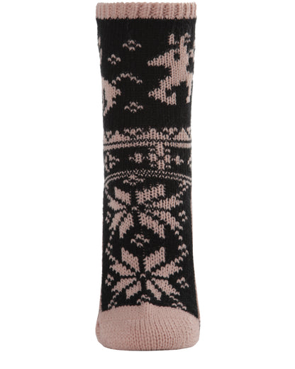 Women's Embroidered Reindeer Sweater Knit Crew Socks : Color: Blush Pink