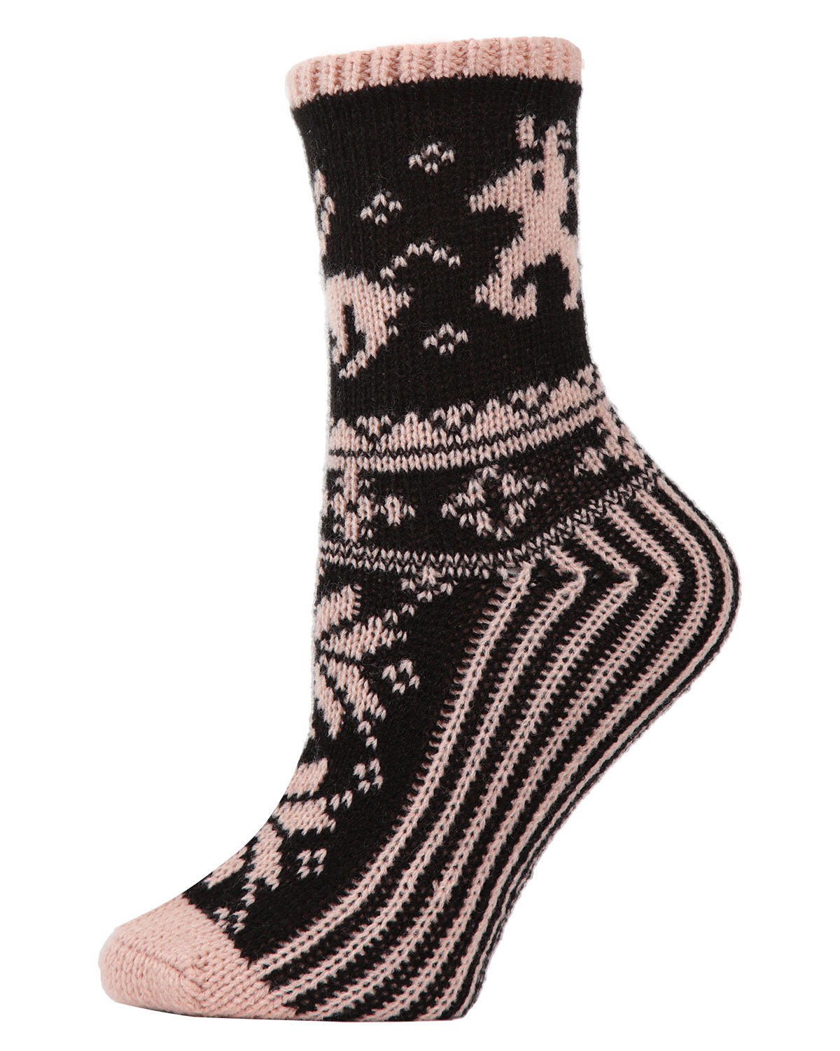 Women's Embroidered Reindeer Sweater Knit Crew Socks : Color: Blush Pink