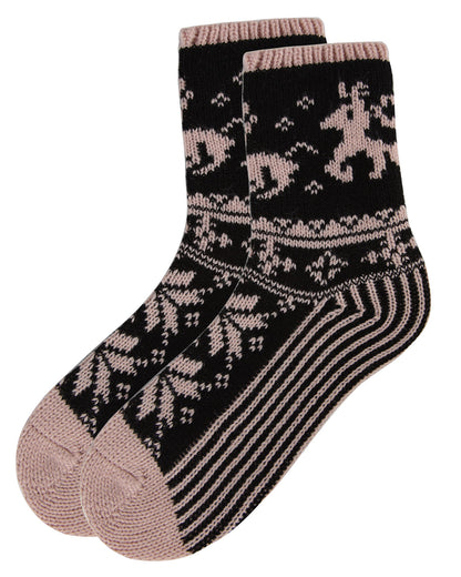 Women's Embroidered Reindeer Sweater Knit Crew Socks : Color: Blush Pink