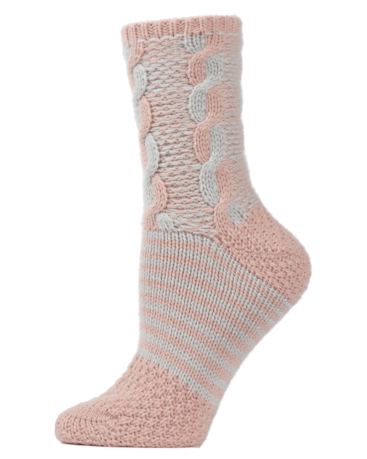 Women's Cable Twist Sweater Knit Soft Cozy Crew Socks : Color: Blush Pink