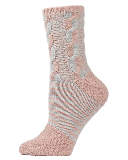 Women's Cable Twist Sweater Knit Soft Cozy Crew Socks : Color: Blush Pink