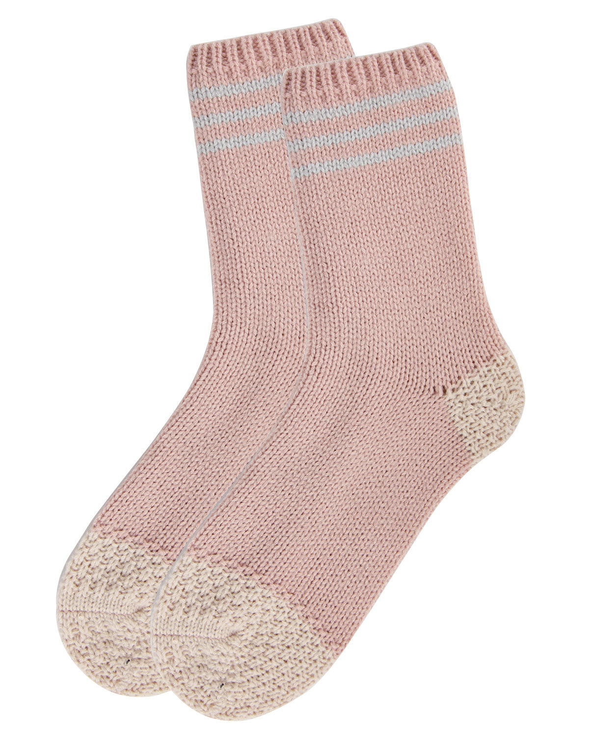 Women's Striped Cuff Heavy Sweater Knit Crew Socks : Color: Oatmeal