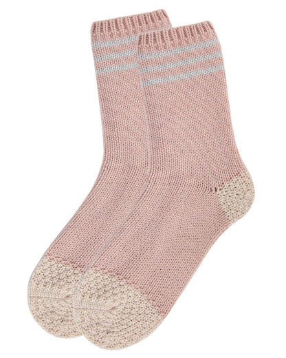 Women's Striped Cuff Heavy Sweater Knit Crew Socks : Color: Oatmeal