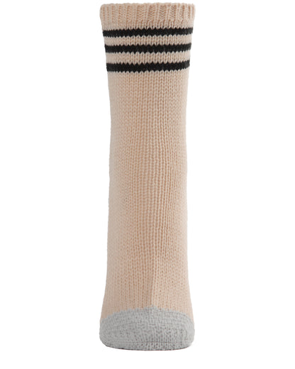 Women's Striped Cuff Heavy Sweater Knit Crew Socks : Color: Oatmeal