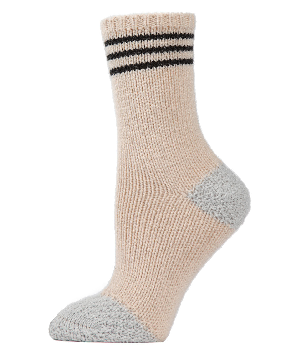 Women's Striped Cuff Heavy Sweater Knit Crew Socks : Color: Oatmeal