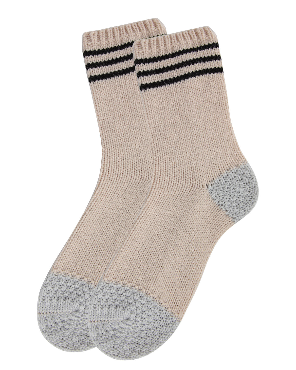 Women's Striped Cuff Heavy Sweater Knit Crew Socks : Color: Oatmeal