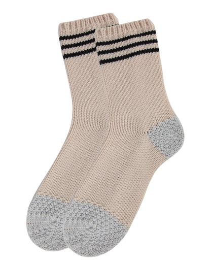 Women's Striped Cuff Heavy Sweater Knit Crew Socks : Color: Oatmeal