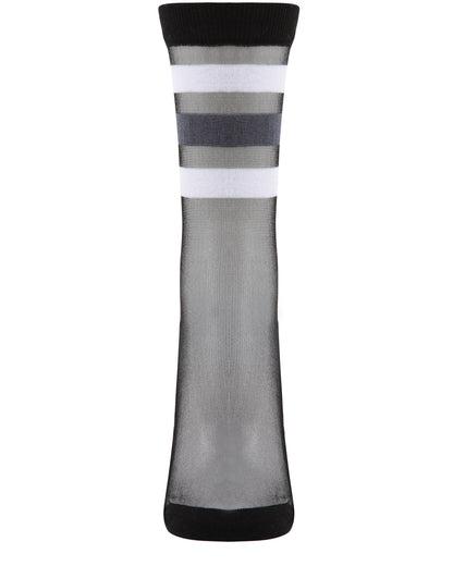 Women's Reverse Terry Stripe Sheer Cotton Blend Crew Sock : Color: White
