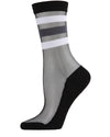 Women's Reverse Terry Stripe Sheer Cotton Blend Crew Sock : Color: Black