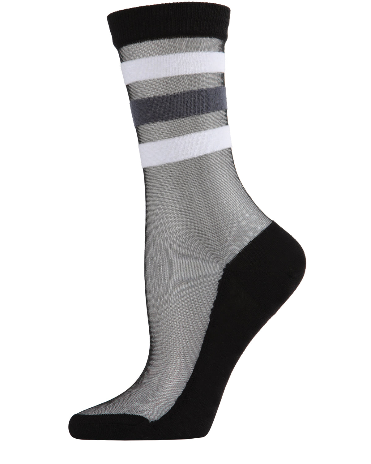 Women's Reverse Terry Stripe Sheer Cotton Blend Crew Sock : Color: Black